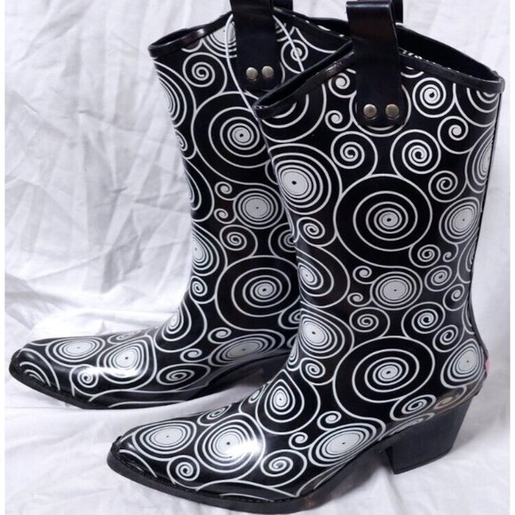 BLAZIN ROXX Layla Sz 7 Rain Boots Black White Outdoor Chore Cowgirl Boot 58106 - Picture 4 of 16